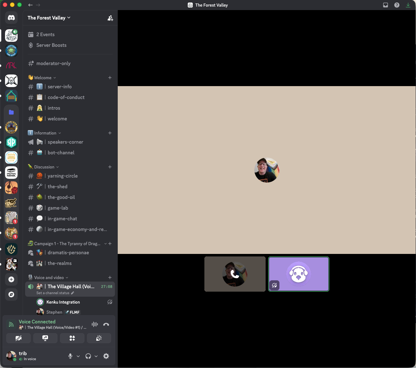 A screen grab from Discord showing Kenku.fm as a bot participant in a voice channel