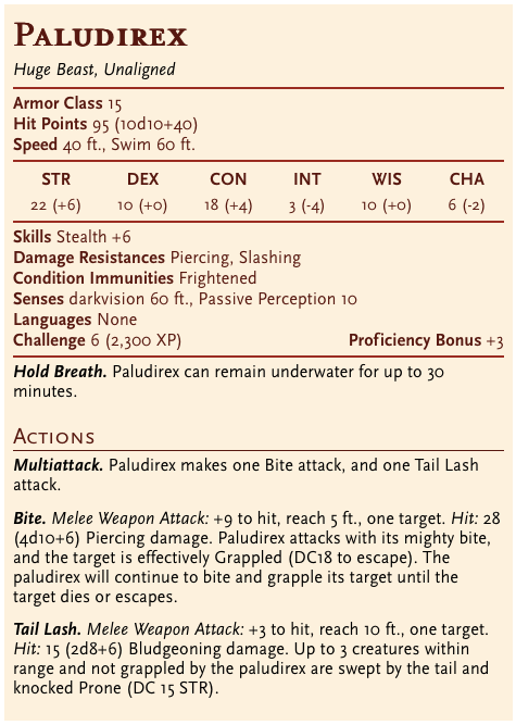 5e stat block for paludirex