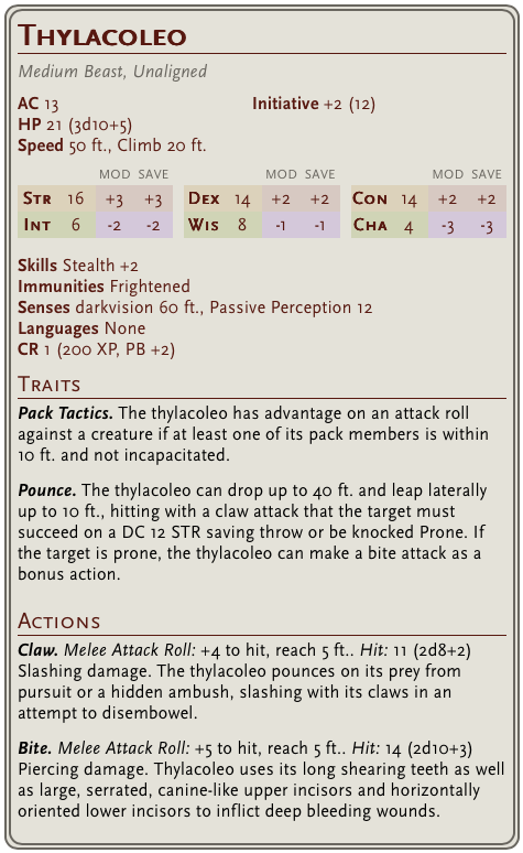 5.5e stat block for thylacoleo